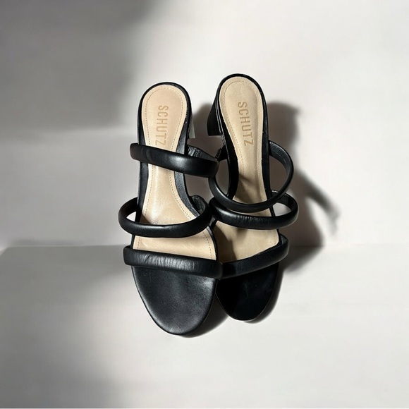 🌻NEW SCHUTZ Olly Black Leather Strappy Block Heel Sandals Size 7.5 - Picture 8 of 10